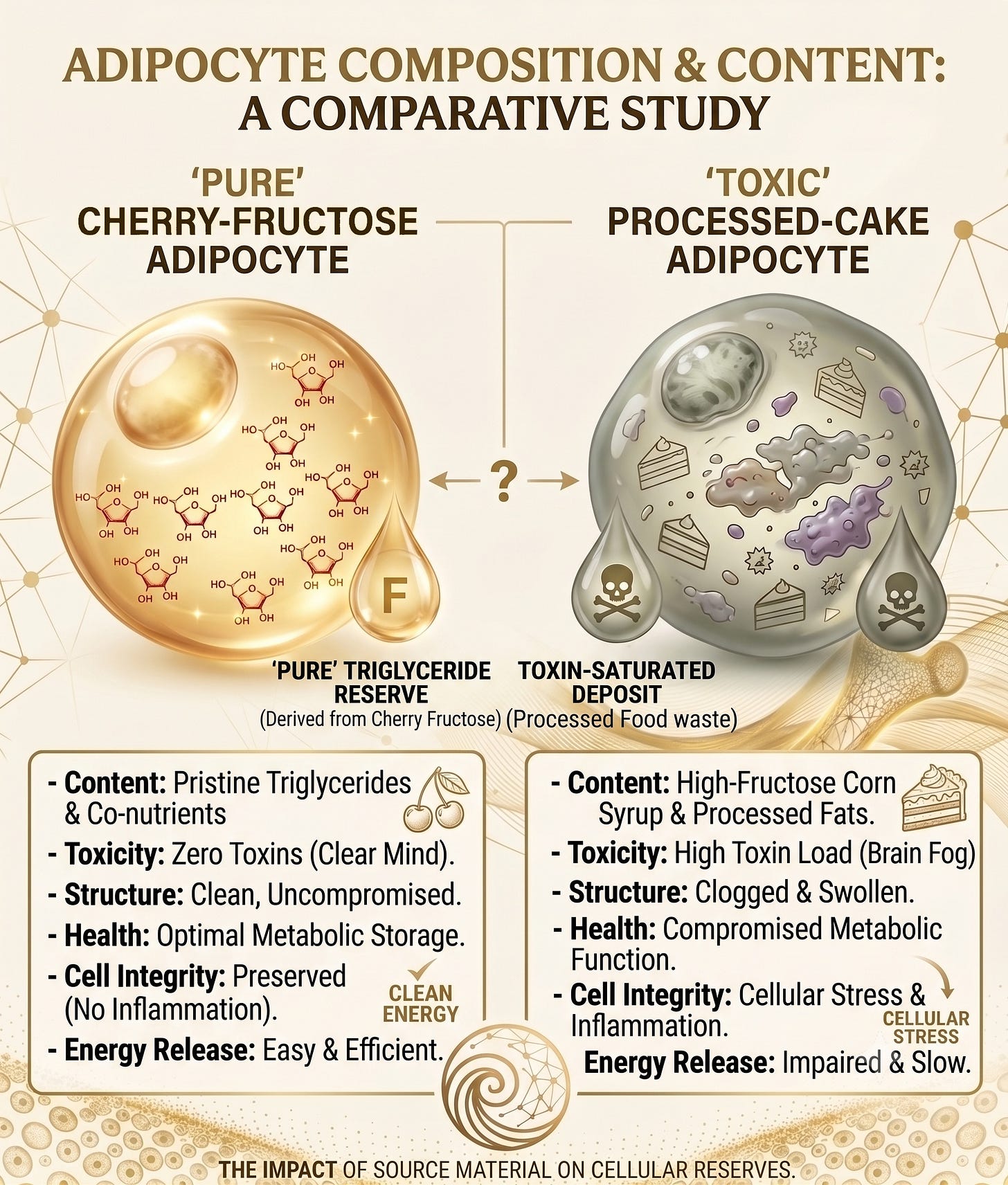 Adipocyte stored from cherry and from cake - comparison