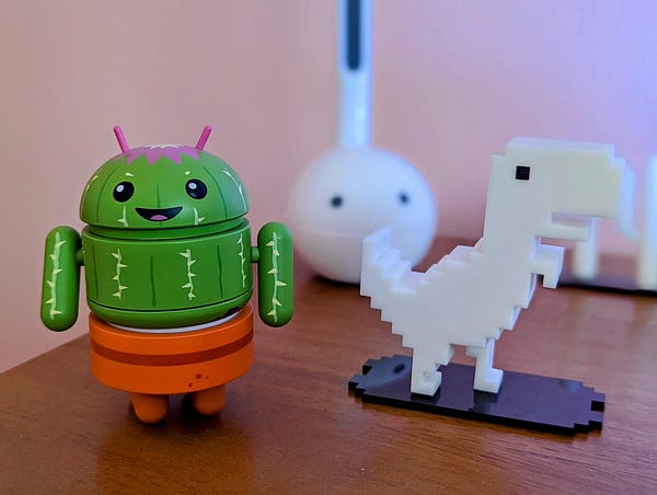 Android and Chrome dino figurines