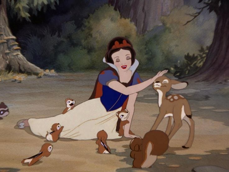 This may contain: snow white and the seven dwarfs in disney's animated version of snow white and the seven dwarfs