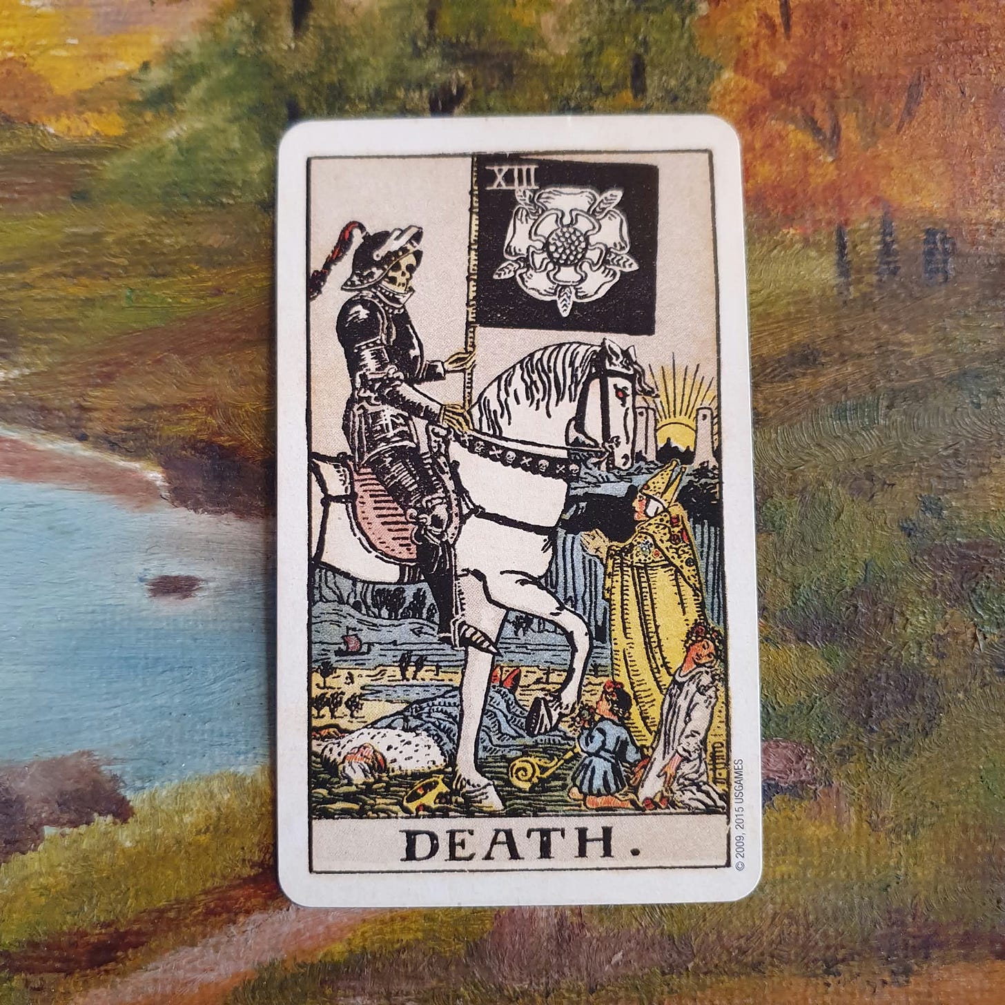 Death tarot card drawn for the Tarot DMs interview with Harbinger director James Crow and screenwriter Simon Cluett, showing the traditional skeletal rider on a white horse. Death tarot card drawn for the Tarot DMs interview with Harbinger director James Crow and screenwriter Simon Cluett, showing the traditional skeletal rider on a white horse.