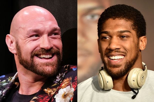 Tyson Fury and Anthony Joshua. (Photo by RINGO CHIU,FAYEZ NURELDINE/AFP via Getty Images)