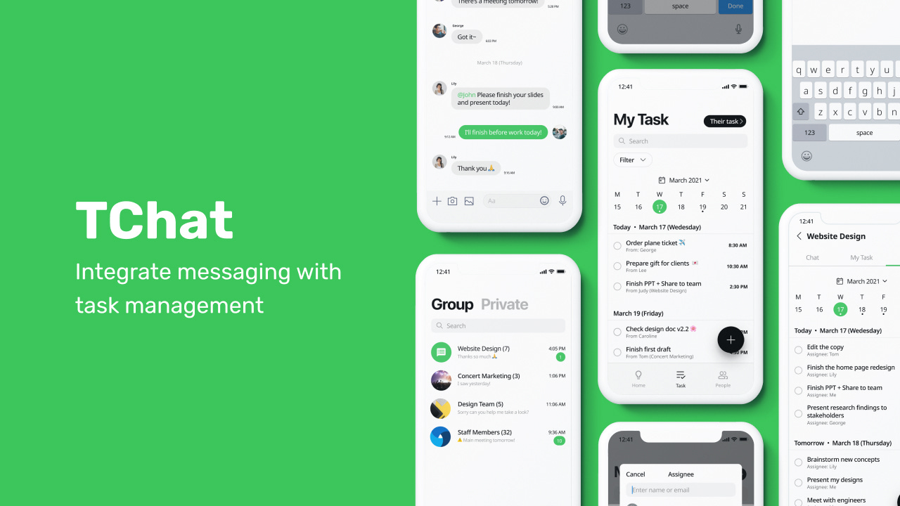 Title slide for my TChat mobile design project