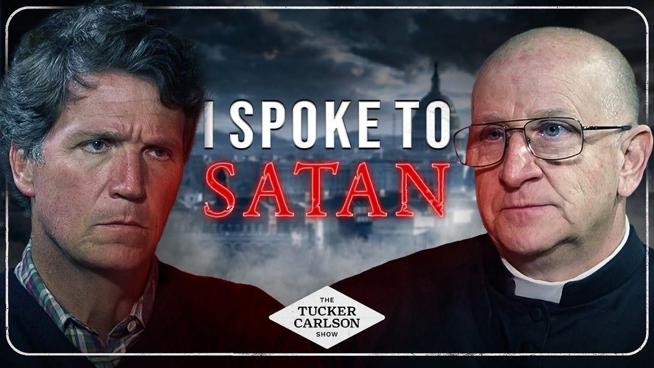 May be an image of text that says 'PTOOЙ TO SATAN THE TUCKER CARLSON SHOW' May be an image of text that says 'PTOOЙ TO SATAN THE TUCKER CARLSON SHOW'