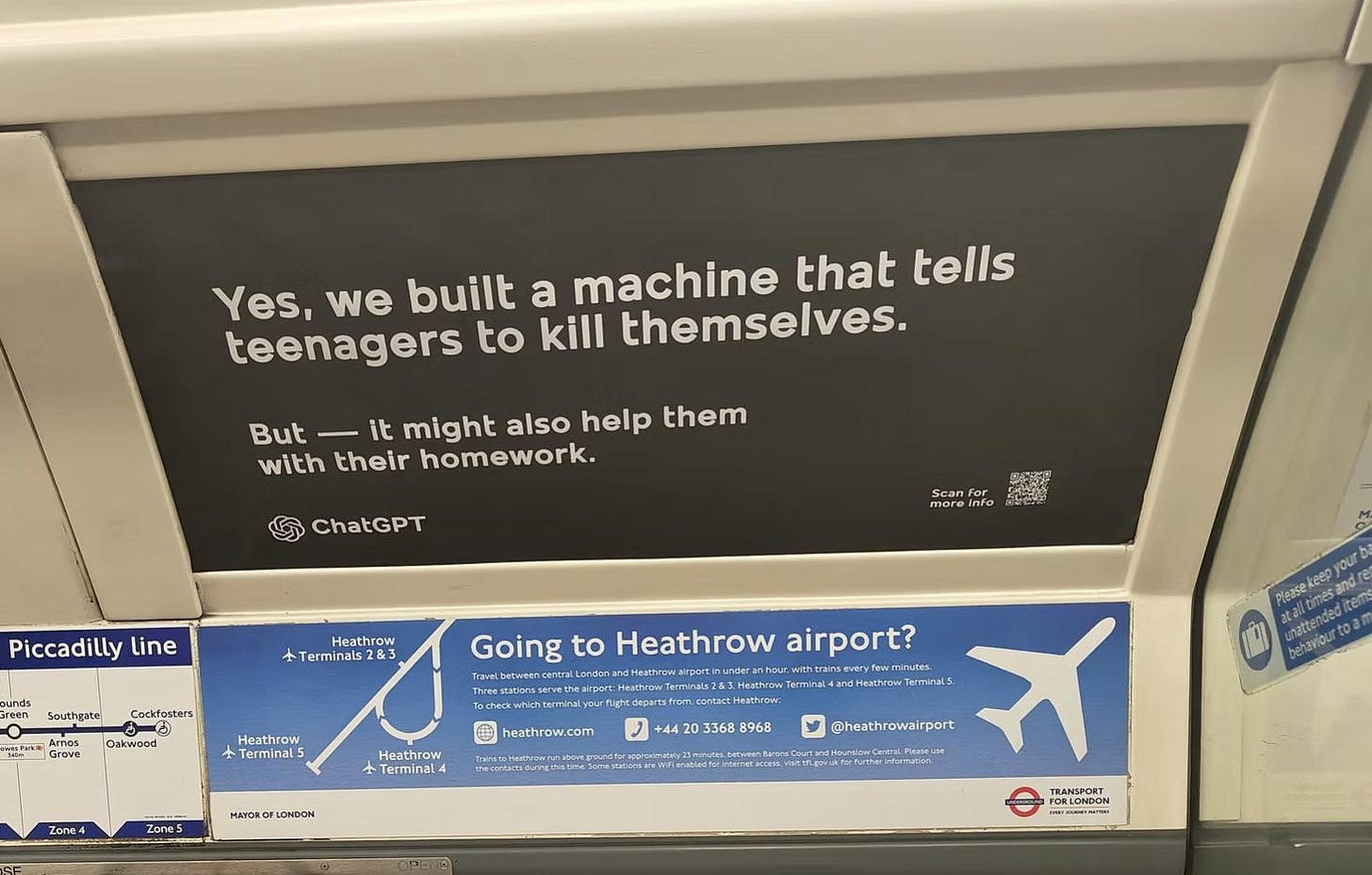r/ChatGPT - People against AI put up these fake advertisements on the London Underground