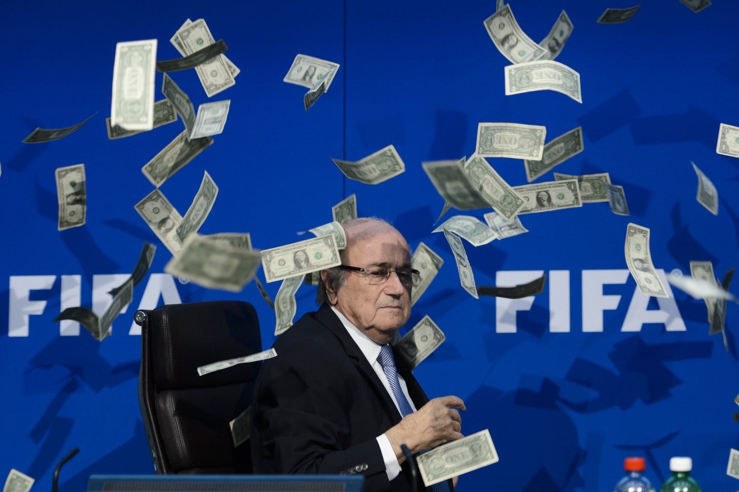 FIFA's Sepp Blatter Showered With Money By Comedian At Press Event | Fortune