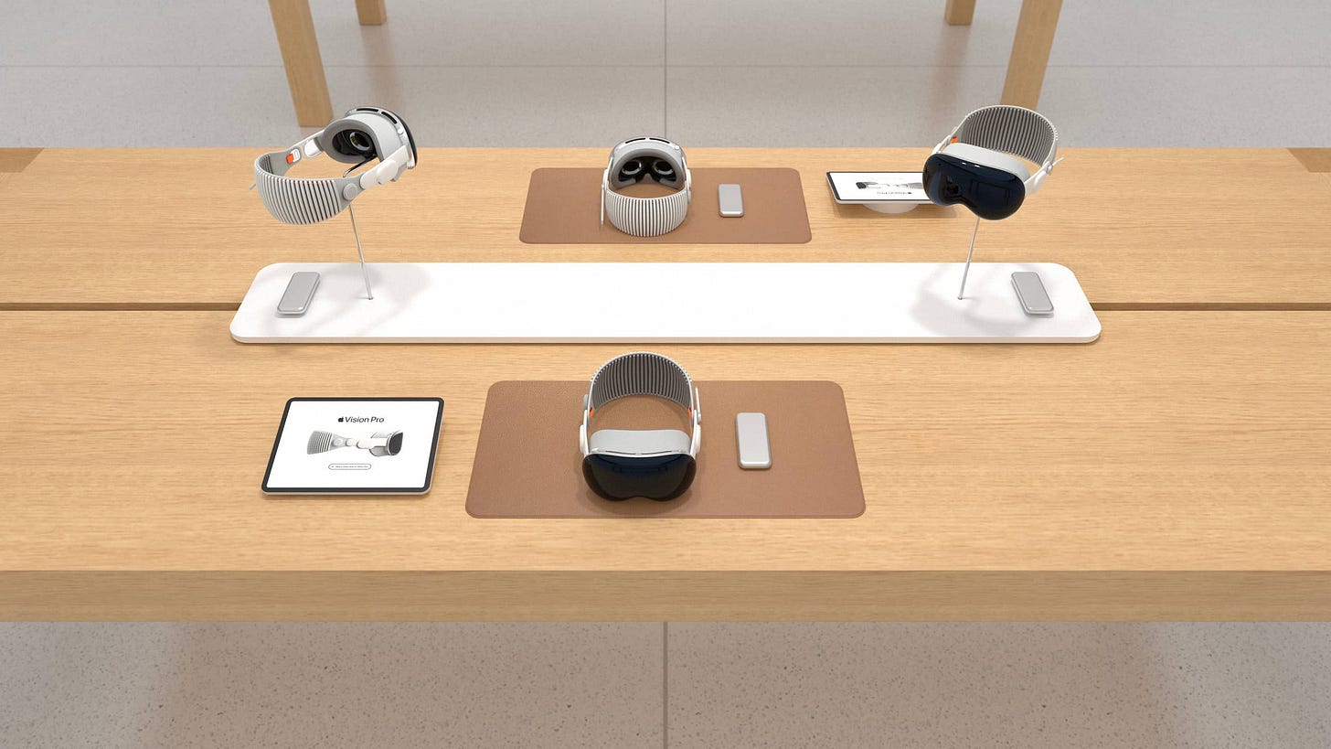A mockup representing possible merchandising of Apple Vision Pro.