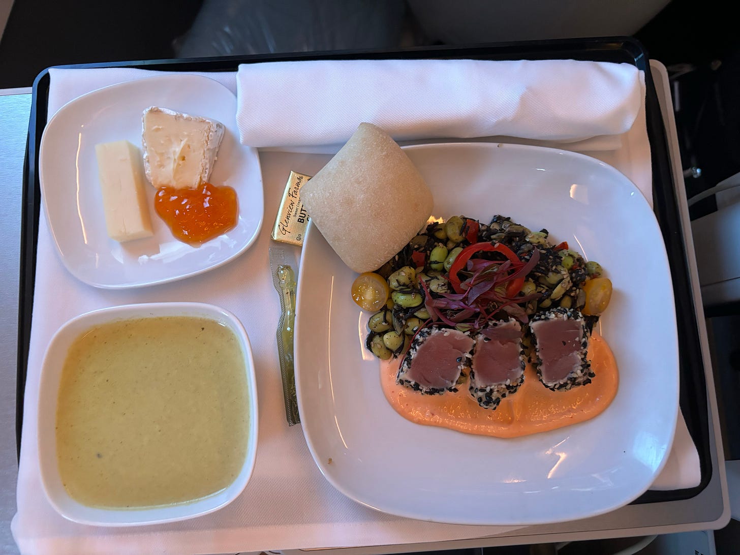 Light dinner on La Compagnie flight from Newark to Paris Orly