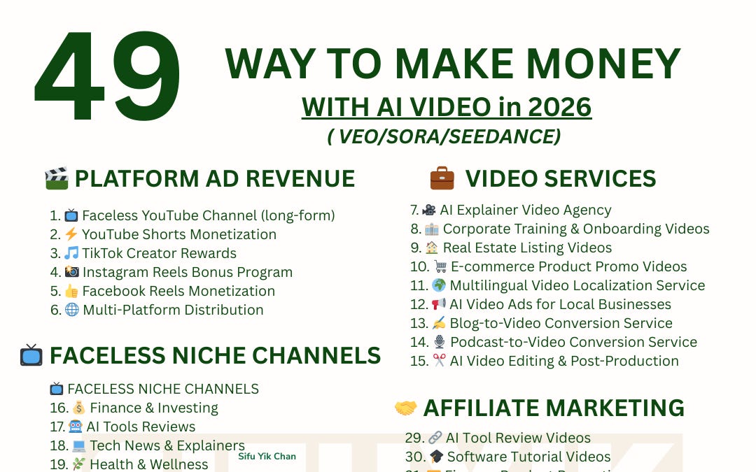 🔥 49 Ways to Make Money with AI VIDEO in 2026 (No camera. No face. No ...