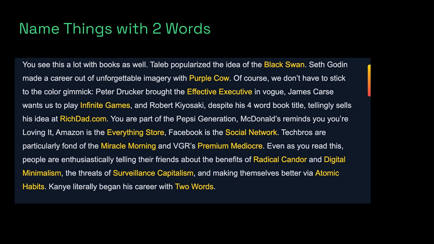 Name Things with 2 Words - examples from Black Swan to Atomic Habits