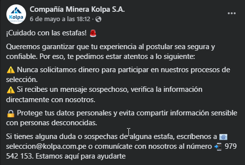 Página de Facebook de la Compañia.