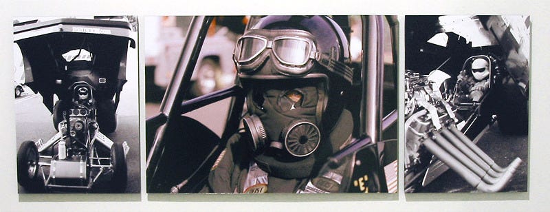 photos by Fiorenzo Borghi of dragster drivers taken at Raceway Park, 2005