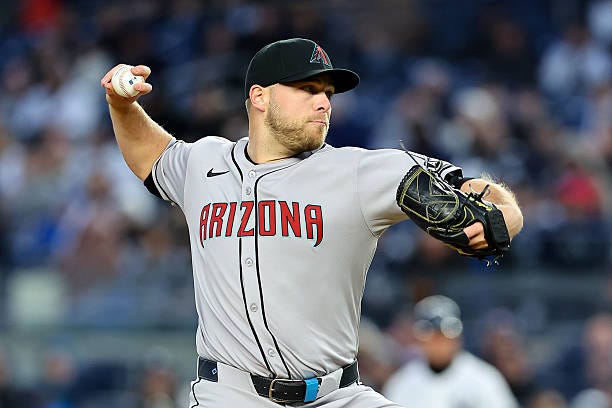 Corbin Burnes of the Arizona Diamondbacks pitches during the game against the New York Yankees on April 1, 2025 at Yankee Stadium in the Bronx, New...