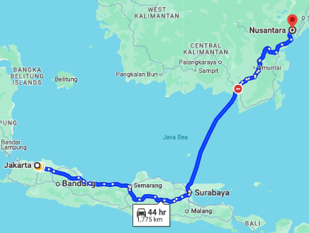 Google Maps, Jakarta to Nusantara by car Google Maps, Jakarta to Nusantara by car