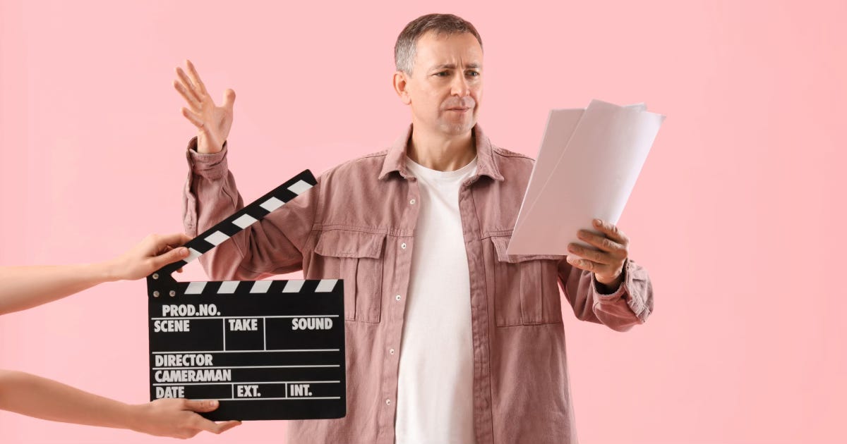 A photo of a man reading a script with a confused look on his face. Subscribe to the free Life on Hard Mode newsletter - for autistic and ADHD adults who are late-diagnosed.