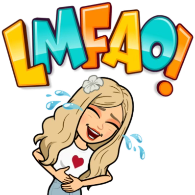Bitmoji of the author holding her gut and crying in laughter: LMFAO