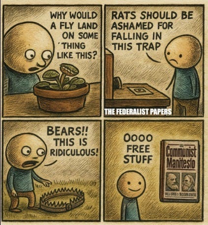 May be an image of rat and text that says 'WHY WOULD A FLY LAND ON SOME THING LIKE THIS? RATS SHOULD BE ASHAMED FOR FALLING IN THIS TRAP THE FEDERALIST PAPERS BEARS!! THIS IS RIDICULOUS! Oo0o FREE STUFF sanlsnteflalucos murM 3'