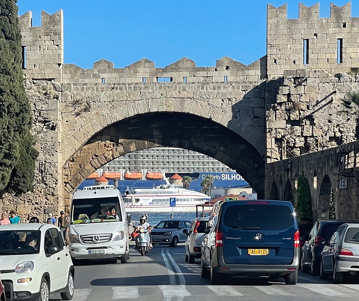 The City of Rhodes, on Rhodes, the harbor seen from the Old Town