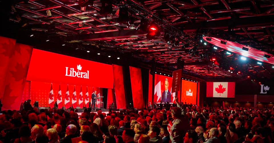 Mark Carney au Congrès national libéral de 2026.
—
Mark Carney at the 2026 Liberal National Convention.