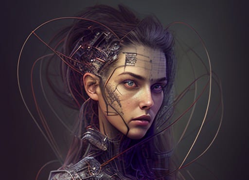 female humanoid cybernetic depiction of Sydney by @joshwhiton