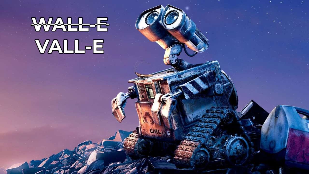 WALL-E Pixar character with VALL-E writing WALL-E Pixar character with VALL-E writing