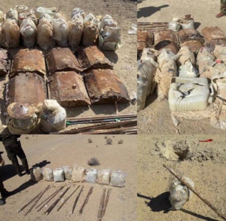 IEDs and tripwires that were found (Khaliyat al-I'lam al-Amni Twitter account, February 27, 2022) The Meir Amit Intelligence and Terrorism Information Center's Spotlight on Global Jihad