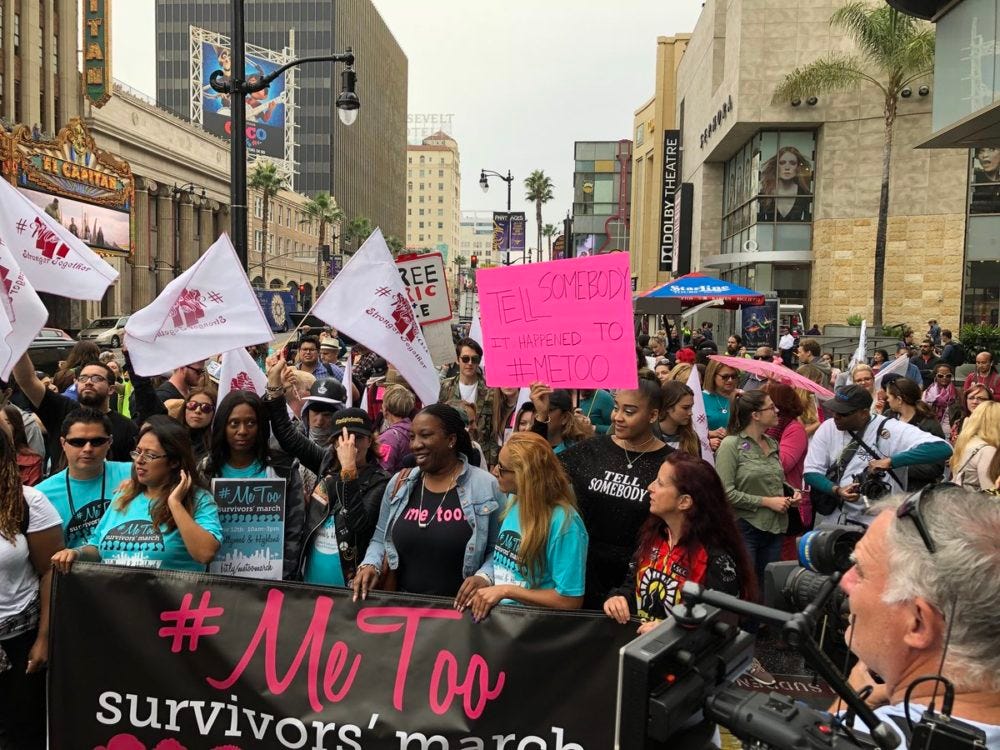 Participants march against sexual assault and harassment at the #meToo March in Hollywood Sunday, November 12, 2017.