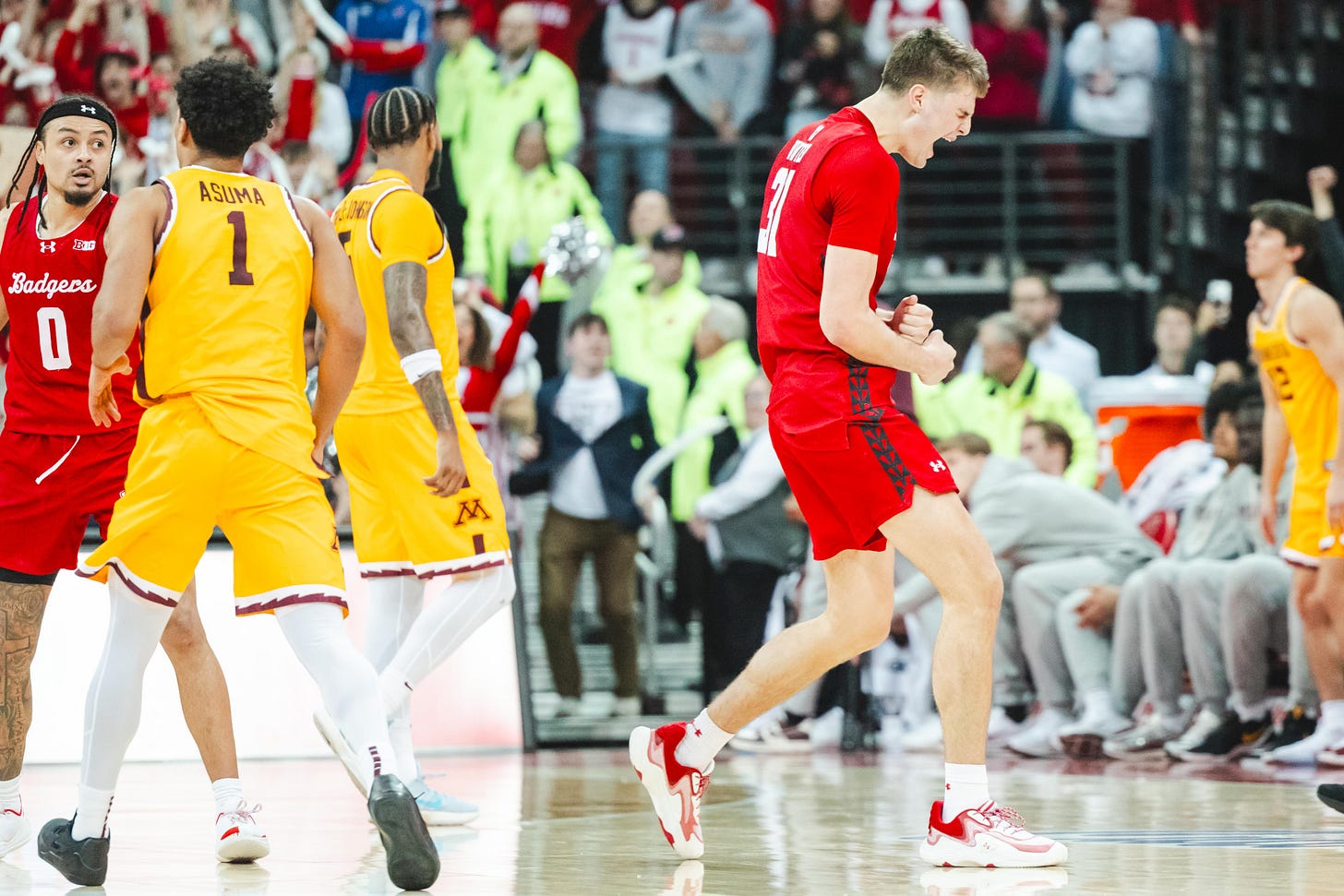 Nolan Winter yelling while walking toward the sideline
