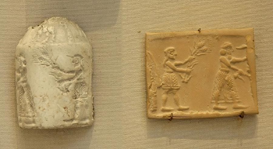 Cylinder-seal of the Uruk period and its impression. (c.3100 BC.) Louvre Museum. (Public Domain) Cylinder-seal of the Uruk period and its impression. (c.3100 BC.) Louvre Museum. (Public Domain)