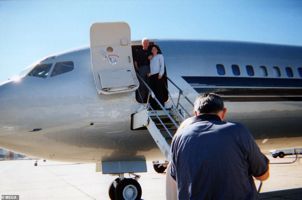 In four years there hasn't been a single offer for Epstein's 54-year-old plane which once transported the likes of Bill Clinton. Clinton is pictured on the jet with Ghislaine Maxwell