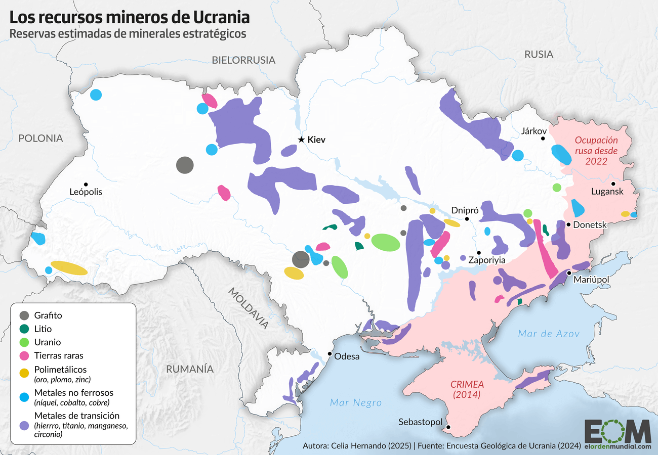 Mapa de los recursos minerales estratégicos de Ucrania que quiere Trump Mapa de los recursos minerales estratégicos de Ucrania que quiere Trump