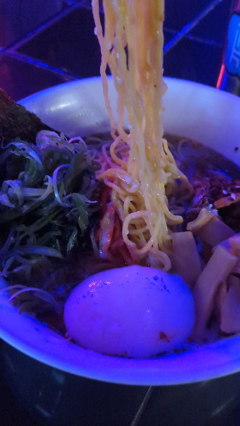 From our ramen series: A pack of buldak via our instant ramen battle, blacklights over Toki-underground, how-to jammy egg at home.