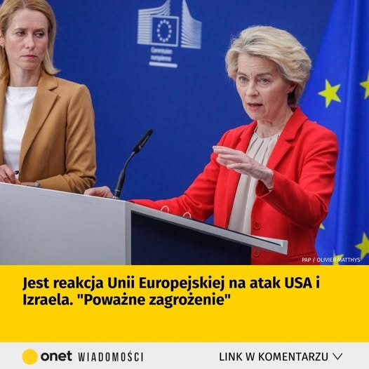 Może być zdjęciem przedstawiającym tekst „किकन 유지관이터 PAP PAP/OLIMIERMATTHYS 0 OLI LIVIER M MATTHYS Jest reakcja Unii Europejskiej na atak USAİ Izraela. "Poważne zagrożenie" onet WIADOMOŚCI LINKW LINK w KOMENTARZU”