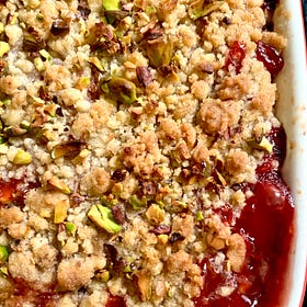 Strawberry-Rhubarb Cardamom Crumble