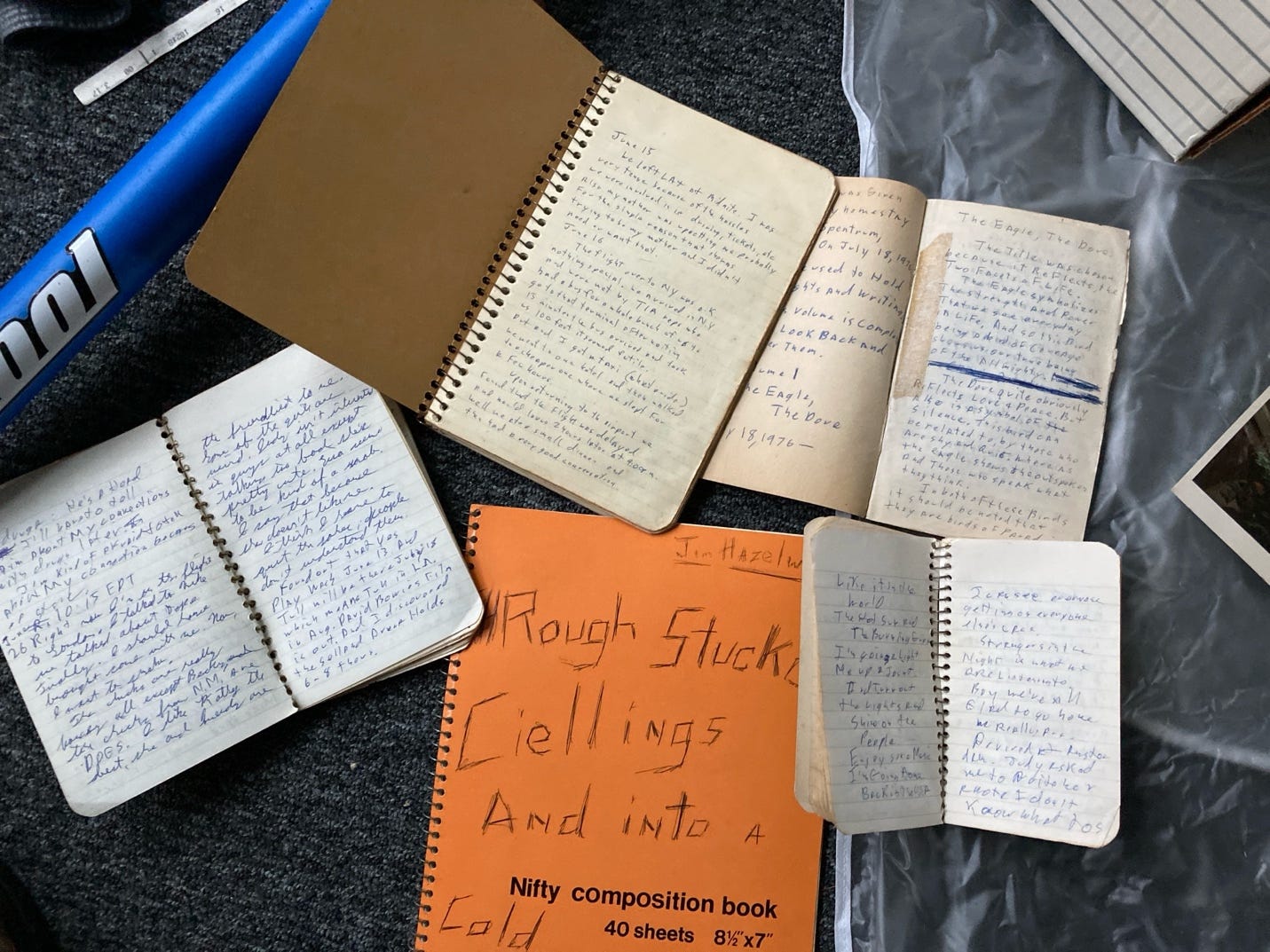 Several open notebooks with writing on them

AI-generated content may be incorrect.