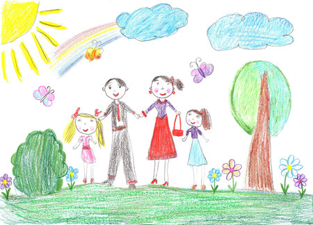 Child drawing.Happy family with two children - 41080633