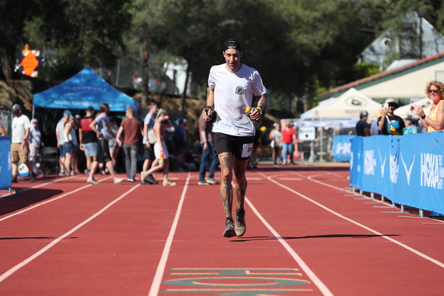 The author running the last meters of the western states endurance run