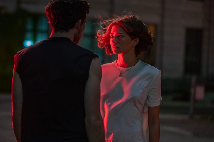 Four stills from the films reviewed in the column: Origin, Abigail, Challengers, Mad About the Boy