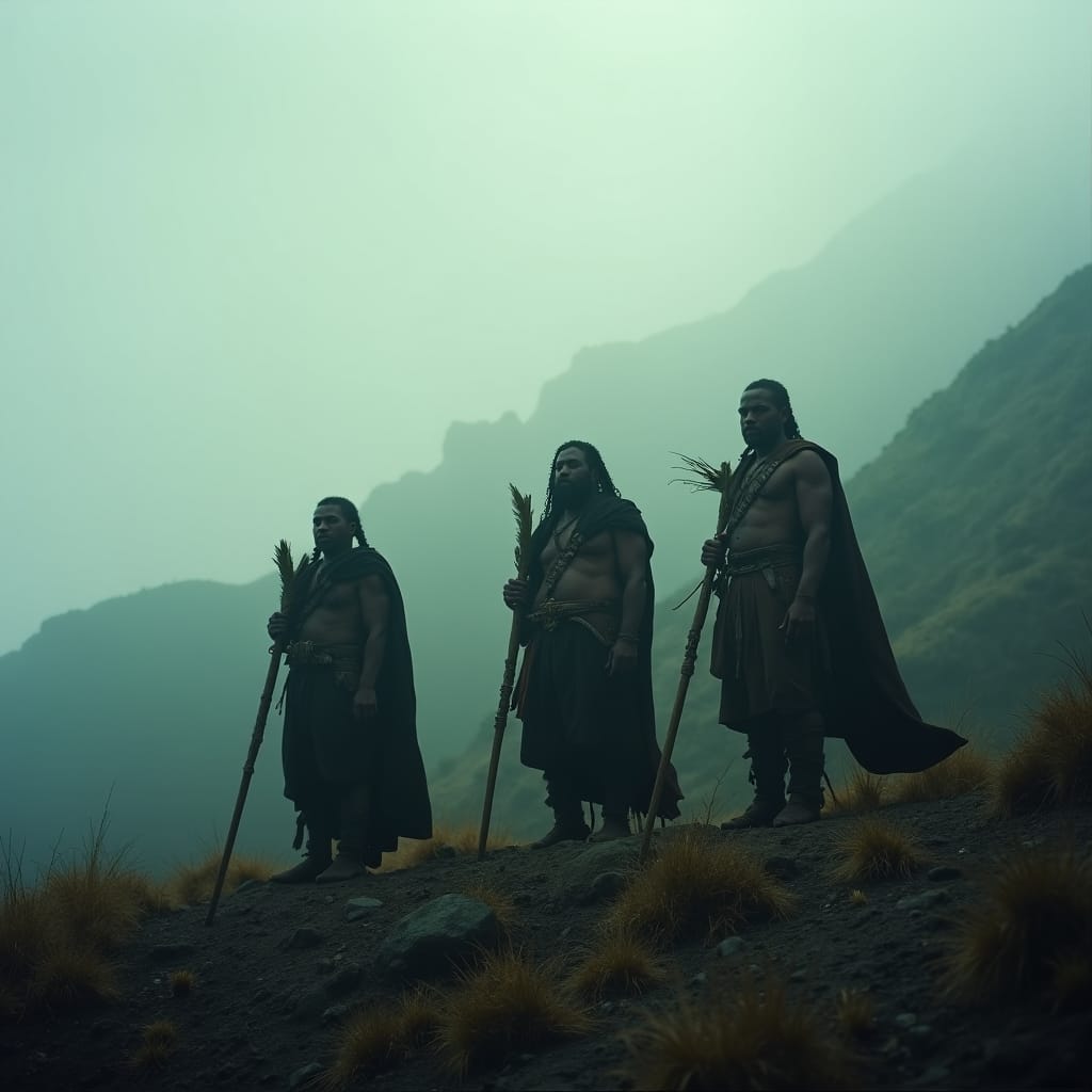 Depicting the fierce resilience of the Maroons, who fought from 1728 to 1739 against British colonial forces in Jamaica, this image captures the strength and determination of communities of escaped Africans who found refuge in the island’s rugged interior.