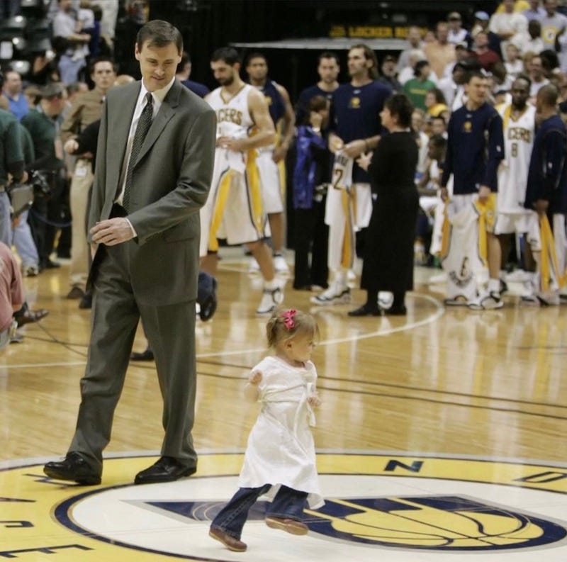 Rick and Abby Carlisle on the floor at what was Conseco Fieldhouse.