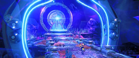 Multiple ultrawide screenshots from Ratchet & Clank: Rift Apart.