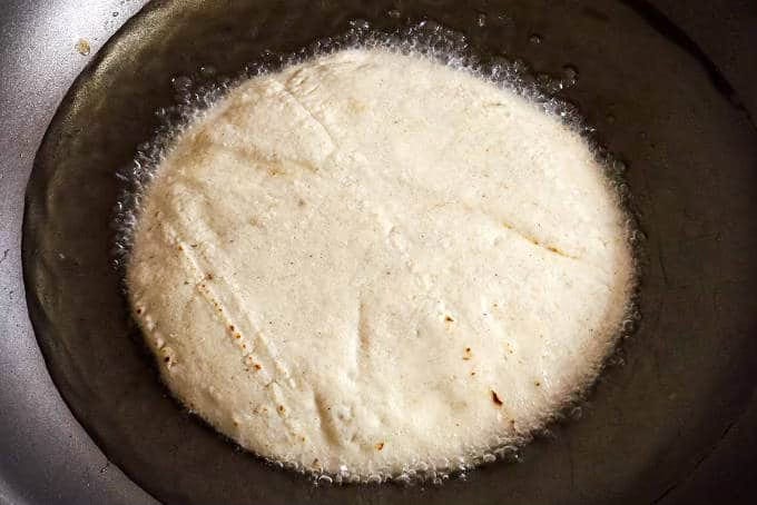 Tortilla in hot oil
