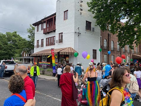 People celebrating the Pride march in Woodstock NY