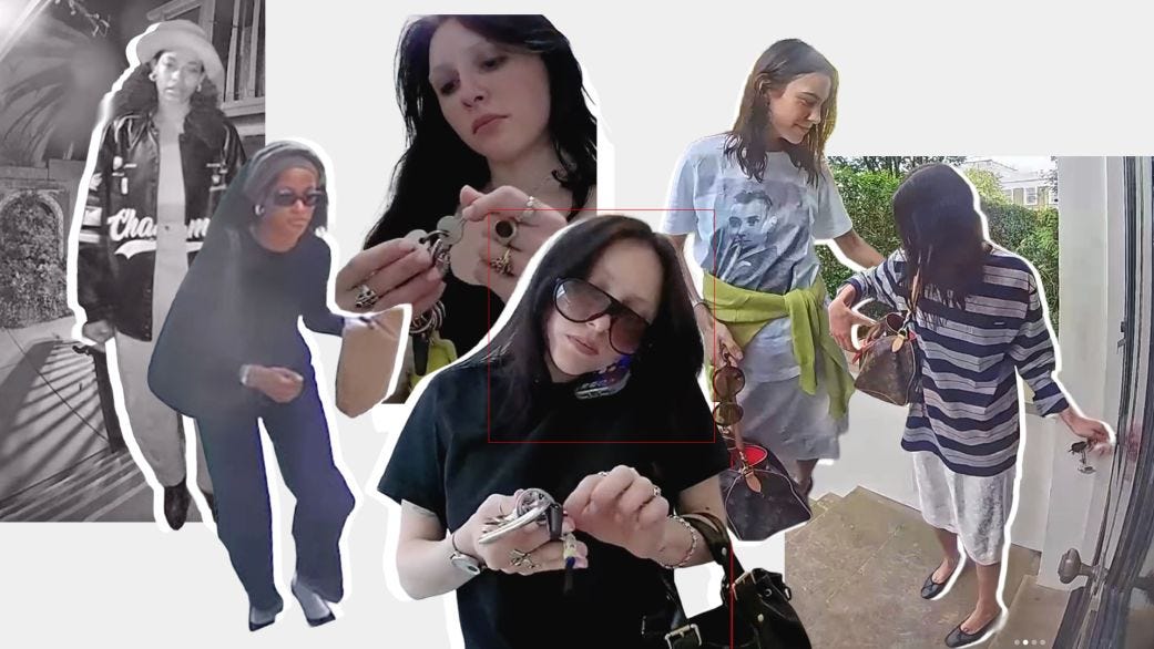 A collage of images taken by doorbell cameras posted to social media as selfies. A collage of images taken by doorbell cameras posted to social media as selfies.