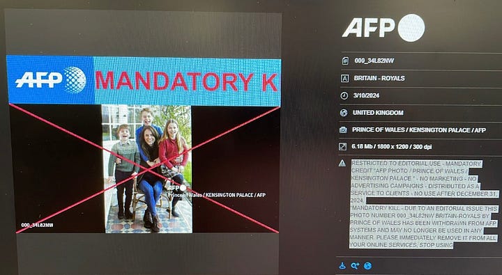 Two kill notices from photo agencies regarding the photo of Kate and her children