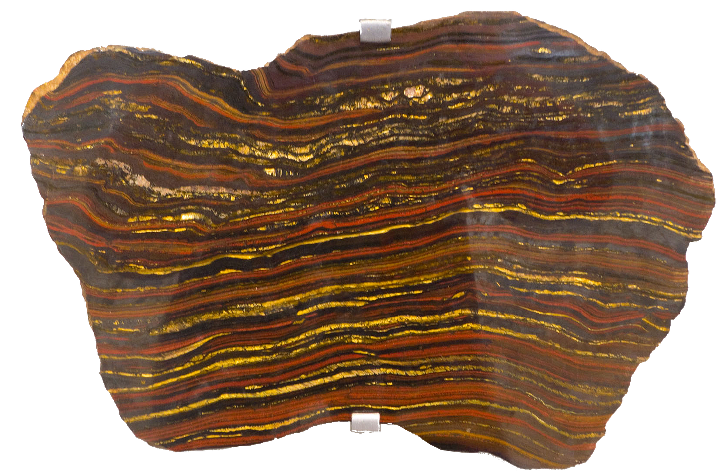 stripy stone, yellow and reddish-black (or blackish red)
