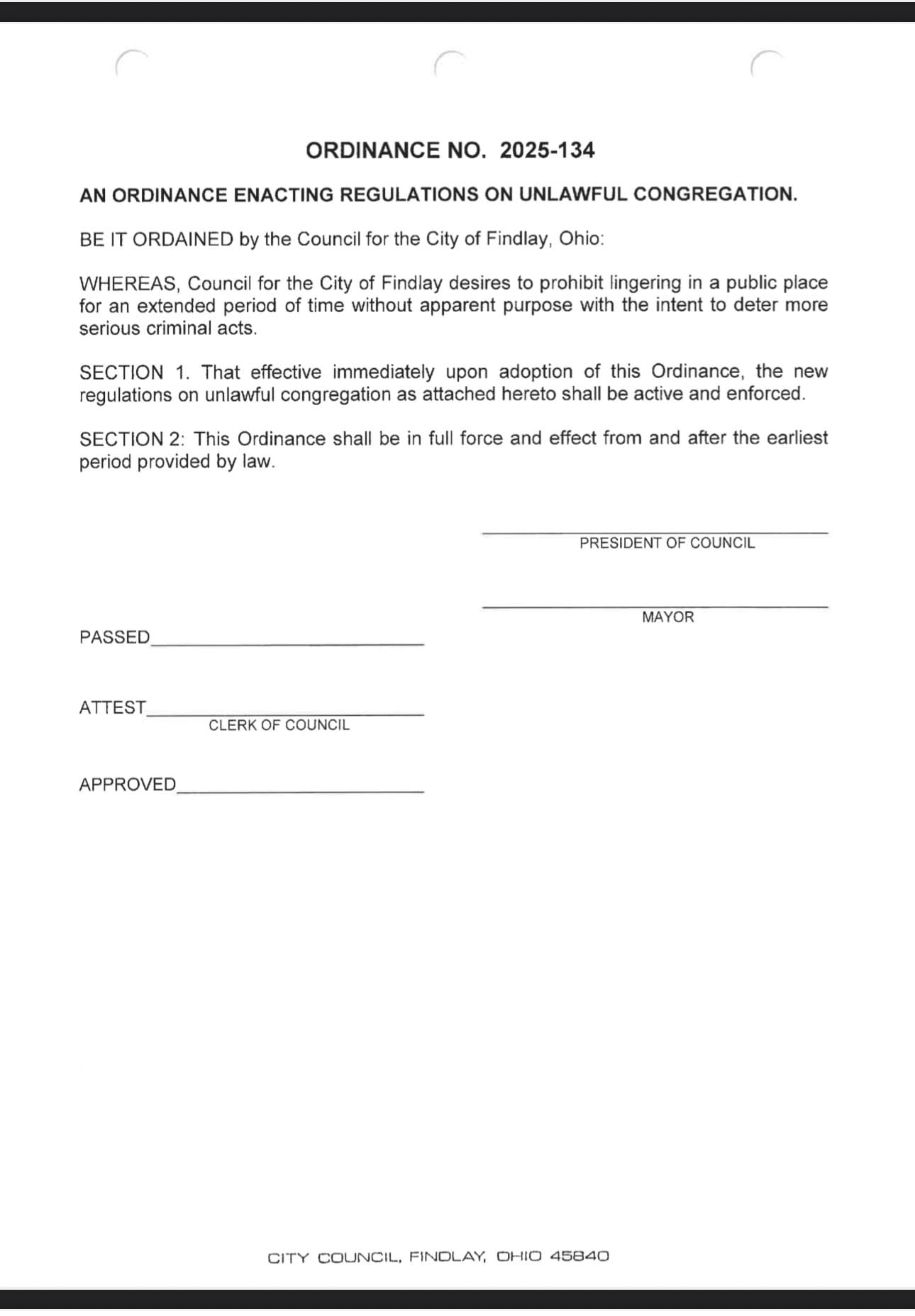 Findlay Government Becoming HOA? Council Contention Erupts Debating New Loitering Ordinance