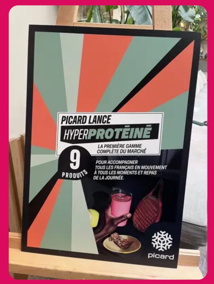 Affiche Picard annonçant sa gamme de 9 produits surgelés hyperprotéinés Affiche Picard annonçant sa gamme de 9 produits surgelés hyperprotéinés