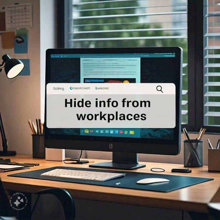 Ai image of a reminder to hide info in workplaces for cyber safety