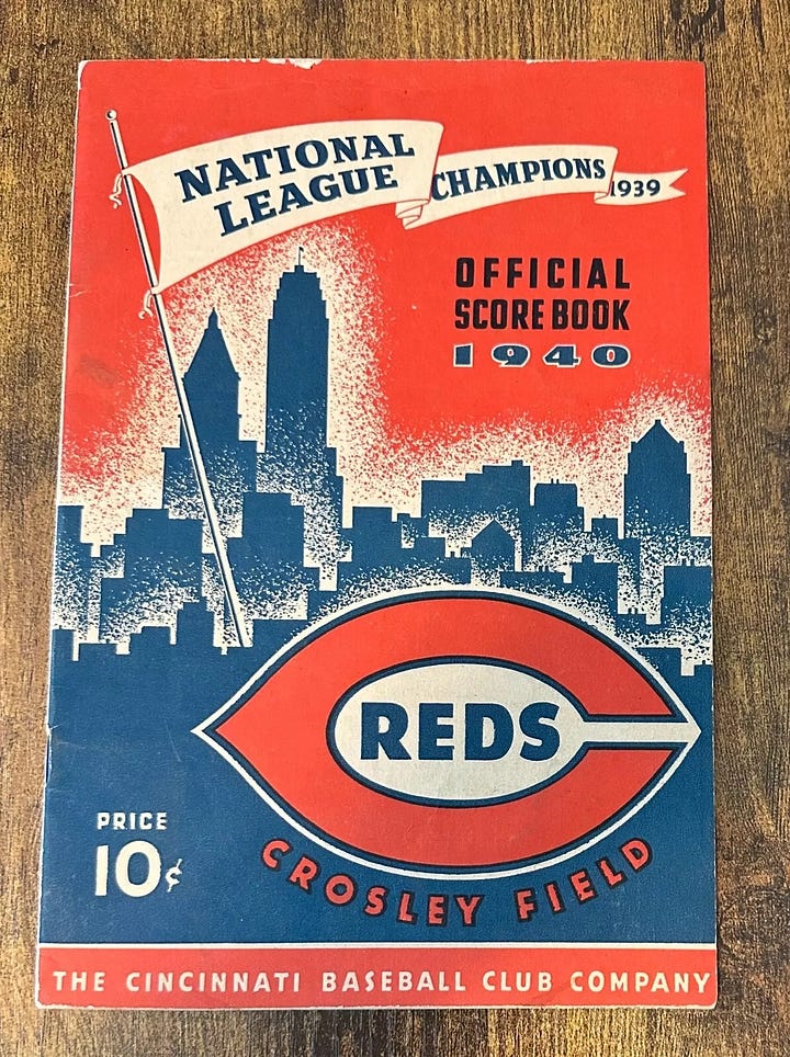 1940 Cincinnati Reds Scorebook and 1950s Cleveland Indians pennant.
