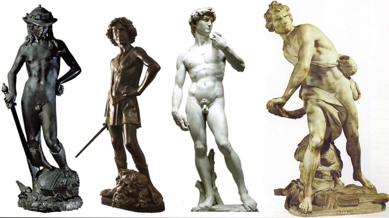 Los cuatro Davids, explicación y comparación (BERNINI, MIGUEL ANGEL, VERROCCHIO, DONATELLO) - YouTube Los cuatro Davids, explicación y comparación (BERNINI, MIGUEL ANGEL, VERROCCHIO, DONATELLO) - YouTube